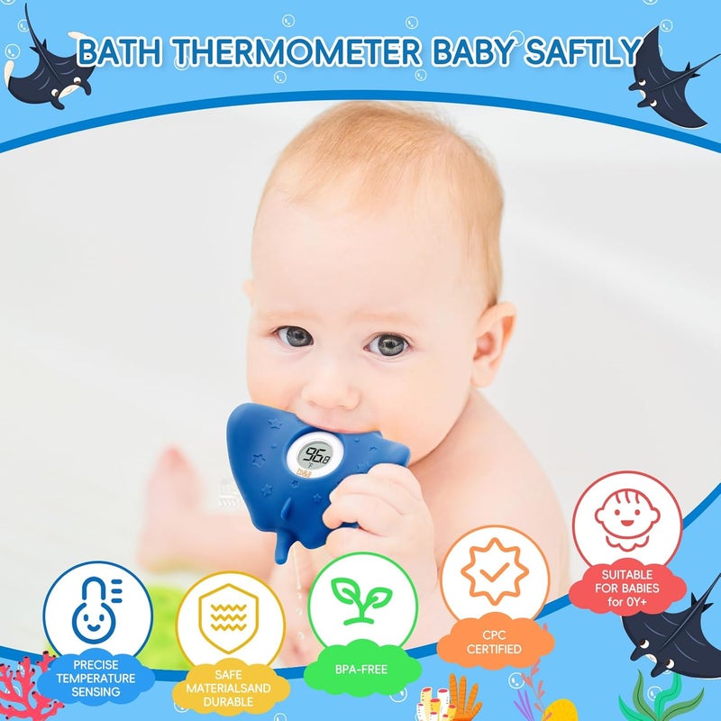 BH Silicone Baby Bath Thermometer - Safety Digital Infant Bathtub Temperature Thermometer, Color-Coded Display, Quick-Read, Detachable Silicone Jacket, Dishwasher Safe, Temperature Toy (Manta Ray) - Image 3